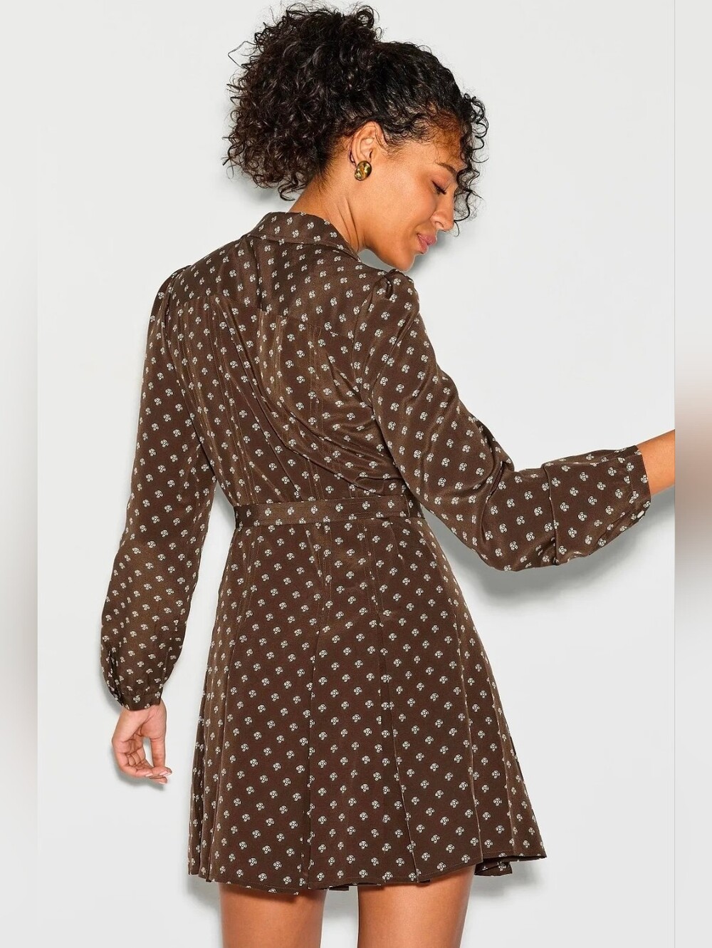 Polo Ralph Lauren Silk Belted Shirt Dress Size 2 Brown Print RTR - Picture 4 of 5